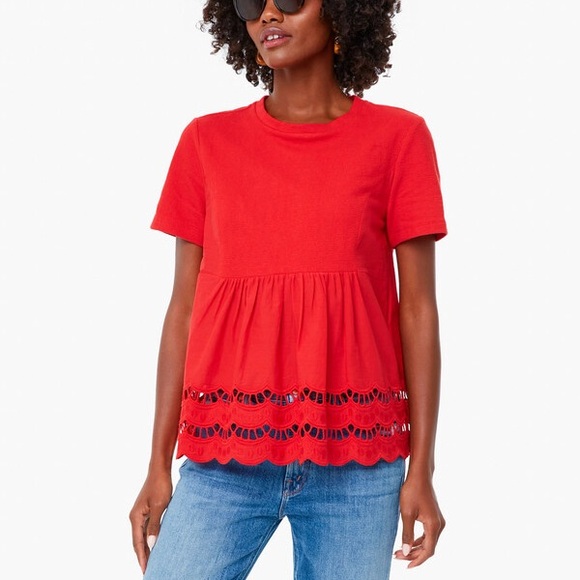Pomander Place Tops - EUC Pomander Place by Tuckernuck Lexi Short Sleeve Red Top W/Eyelets Size Small